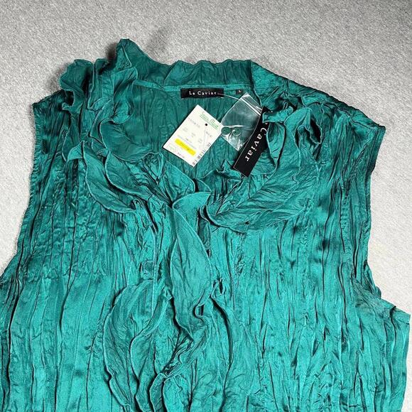 Le Caviar Tops - NWT Le Caviar Women's Large Sleeveless Ruffled Blouse Top Large “Peacock Teal”